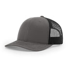 Richardson 112 Charcoal & Black Snapback Trucker Hat - PrintPony