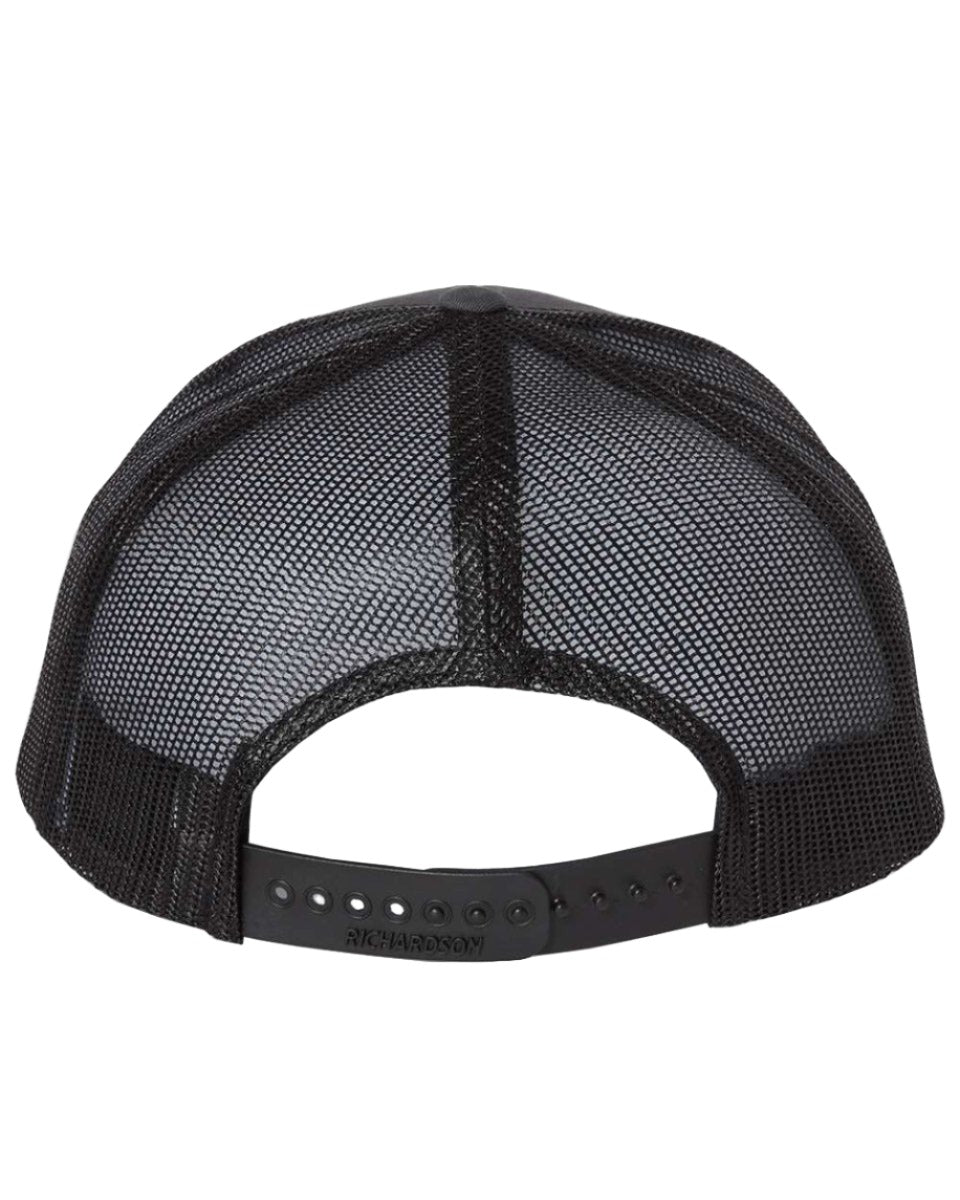 Richardson 112 Charcoal & Black Snapback Trucker Hat - PrintPony