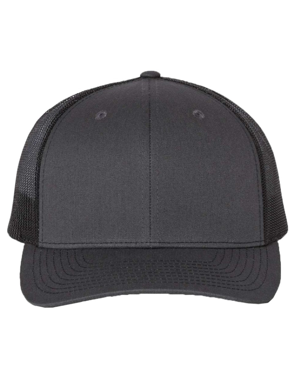Richardson 112 Charcoal & Black Snapback Trucker Hat - PrintPony