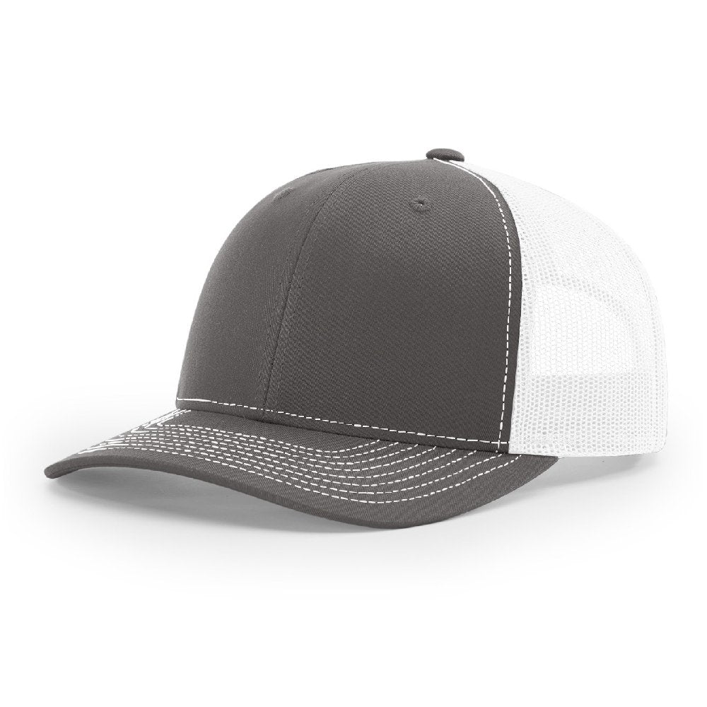 Richardson 112 Charcoal & White Snapback Trucker Hat - PrintPony