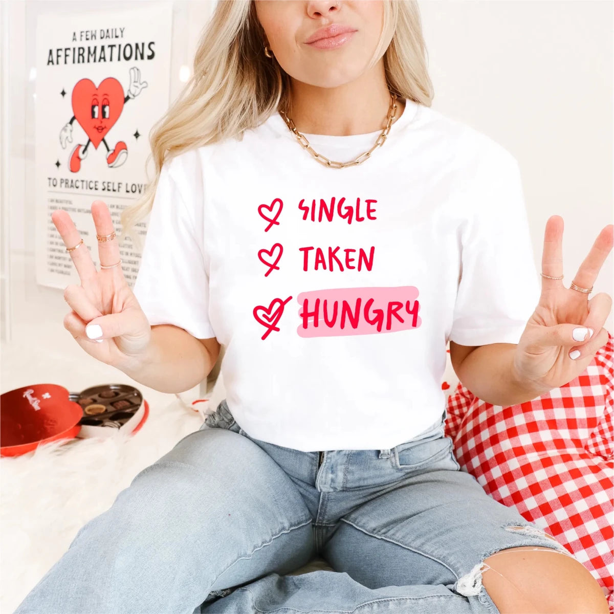 Single Taken Hungry | Valentine's Day DTF Transfer - PrintPony