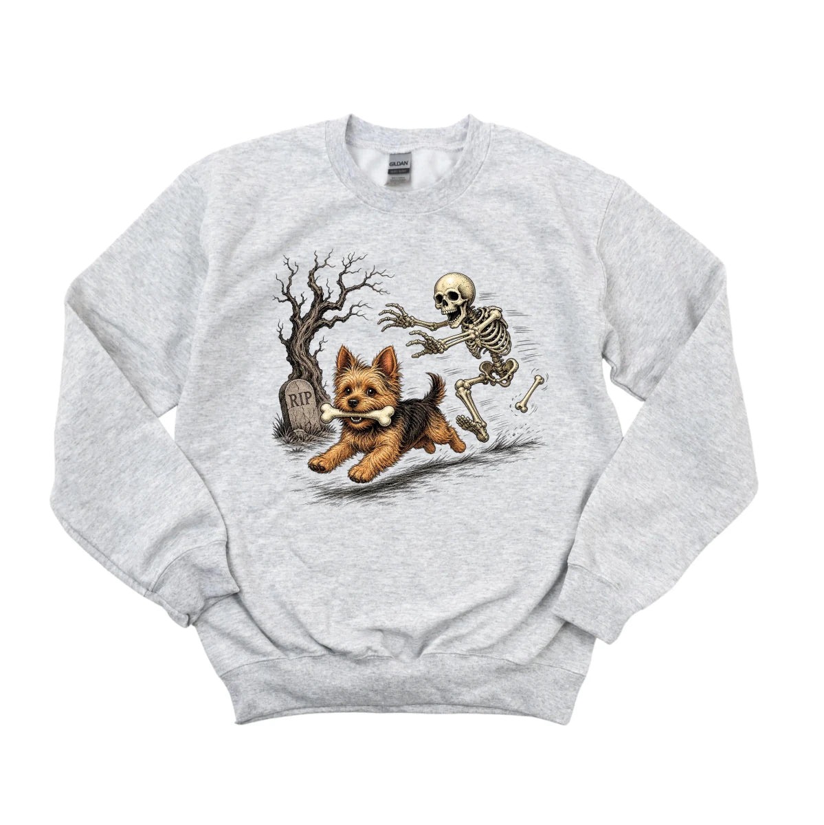Skeleton Chasing Dog with Bone - DTF Transfer - PrintPony