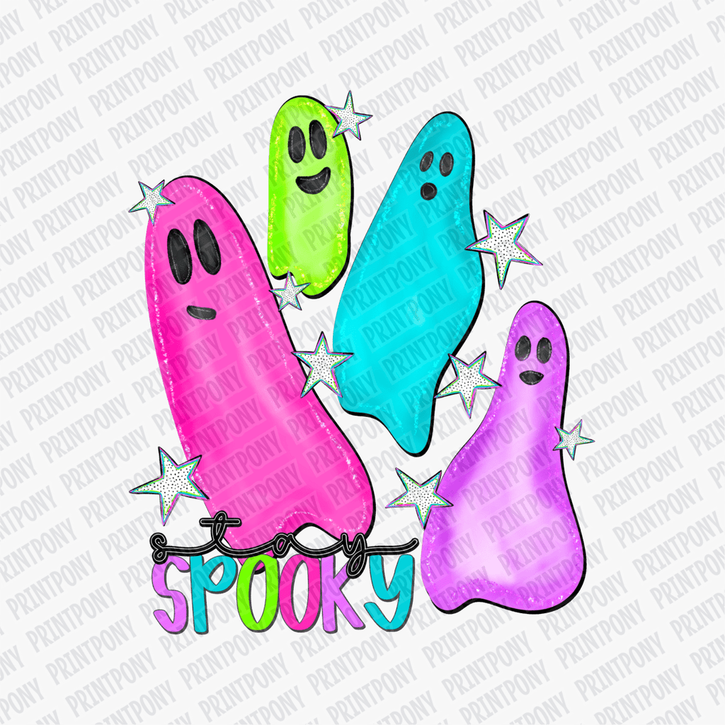 Spooky Neon Ghosts Halloween DTF Transfer - PrintPony