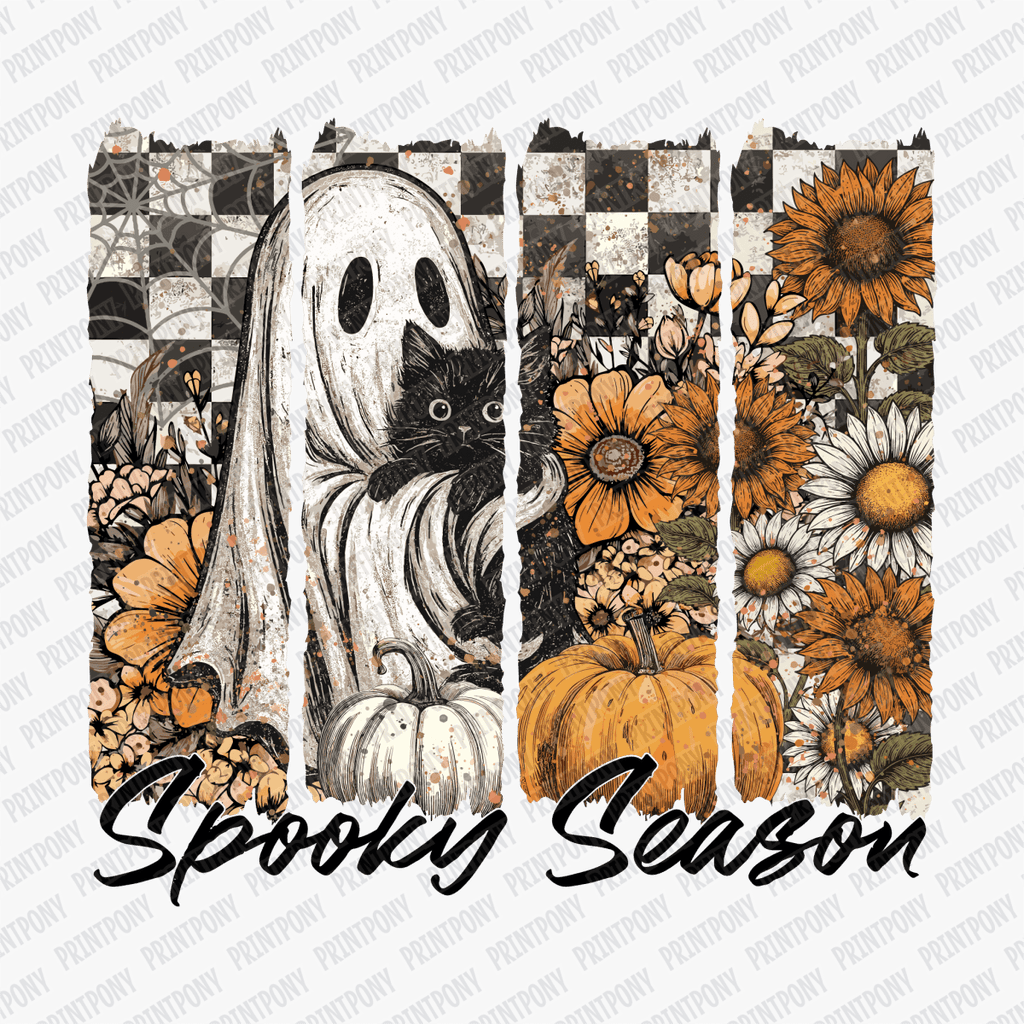 Spooky Season Brushstrokes Ghost and Cat DTF Transfer - PrintPony
