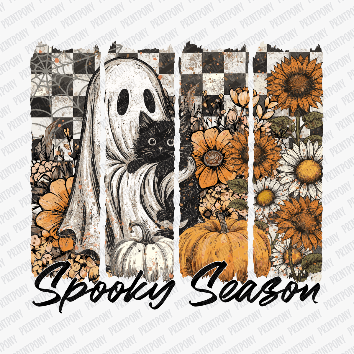 Spooky Season Brushstrokes Ghost and Cat DTF Transfer - PrintPony™