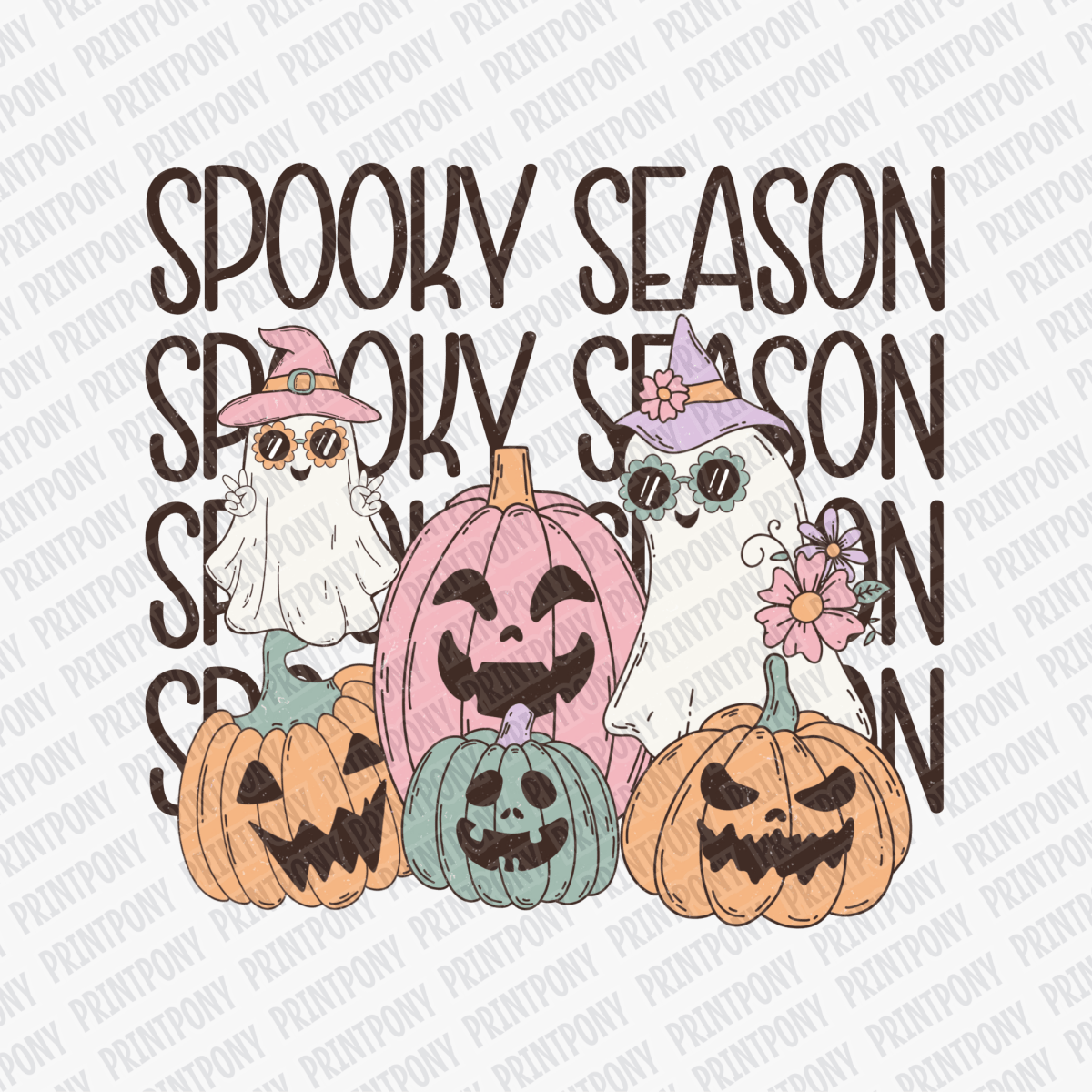 Spooky Season Ghost and Pumpkins Halloween DTF Transfer - PrintPony