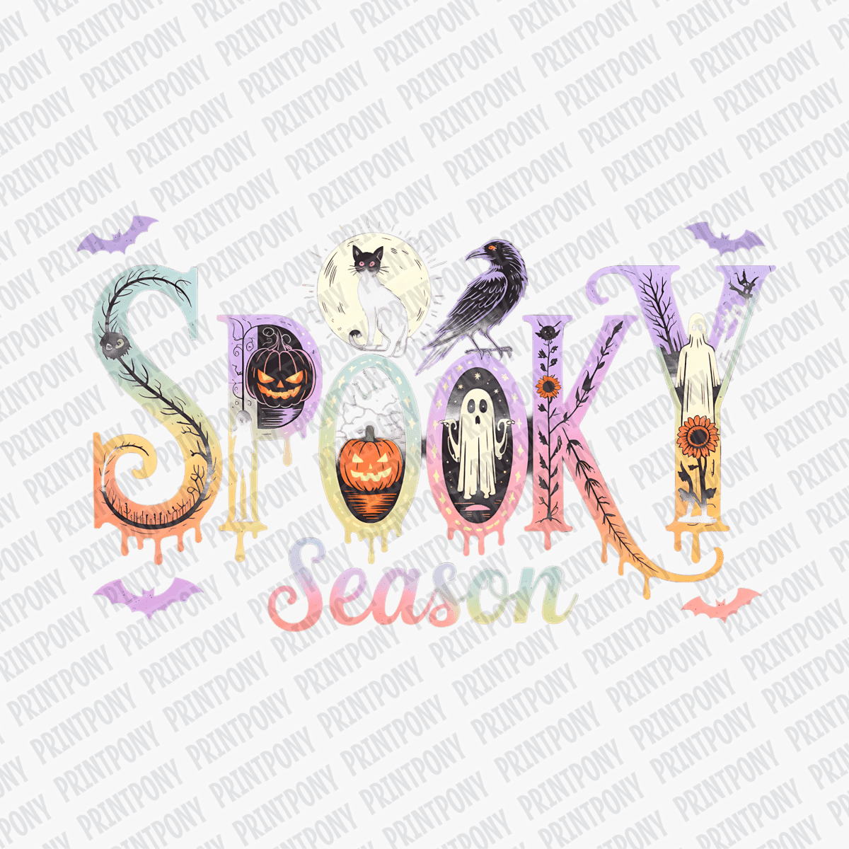 Spooky Season with Pumpkins, Cat and Raven Halloween DTF Transfer - PrintPony™