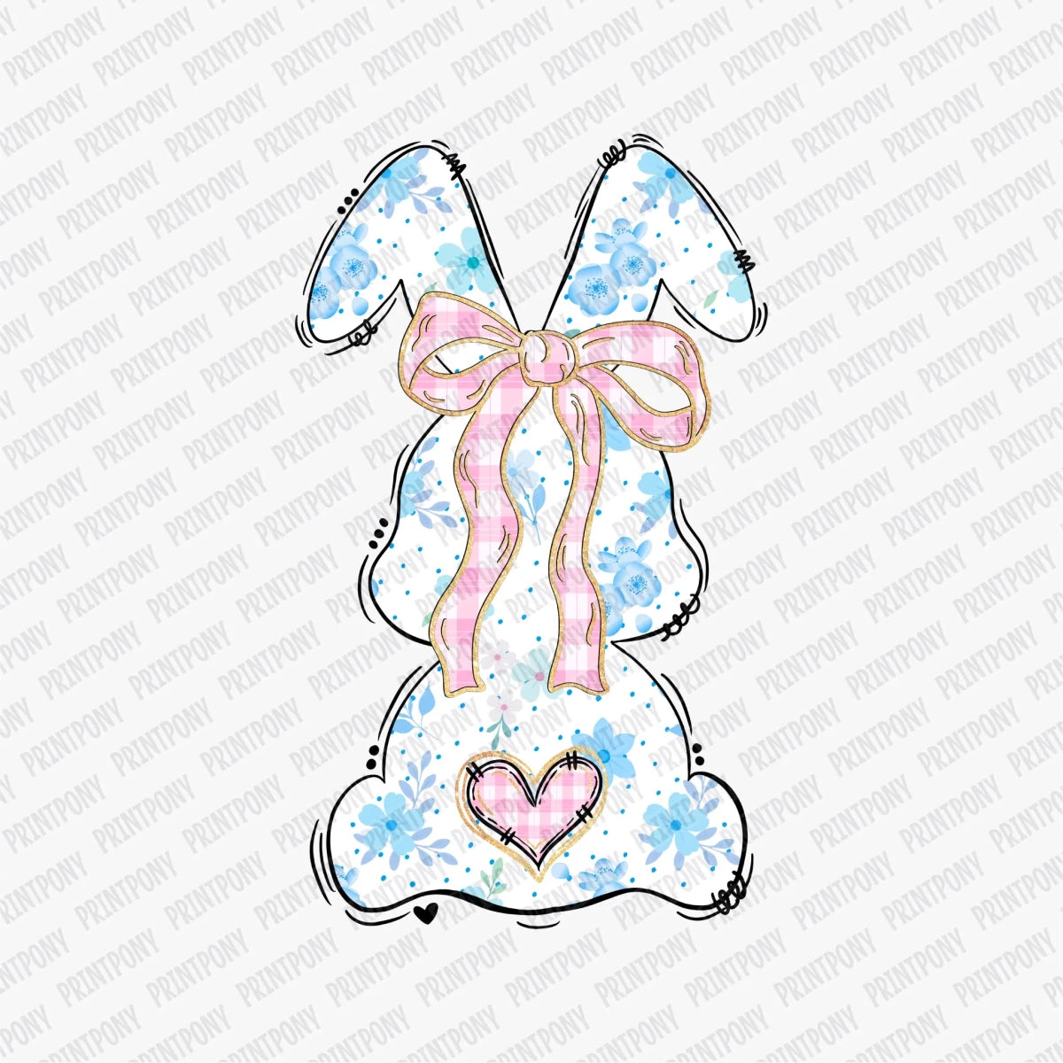 Spring Blue and Pink Floral Bunny DTF Transfer - PrintPony