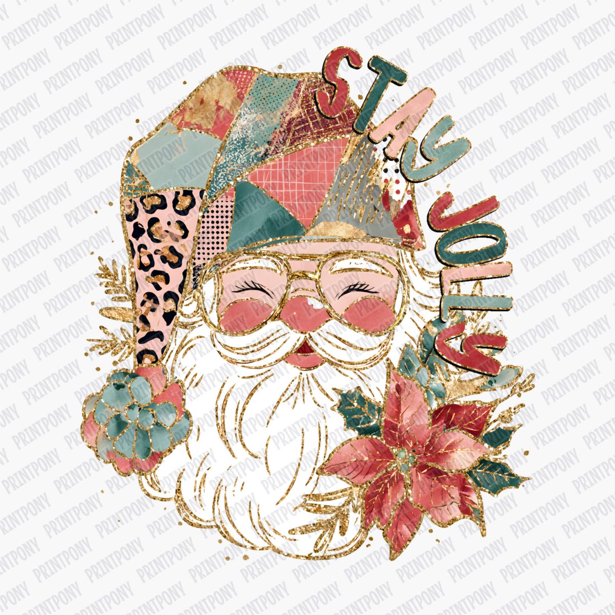 Stay Jolly Patchwork Santa DTF transfer - PrintPony