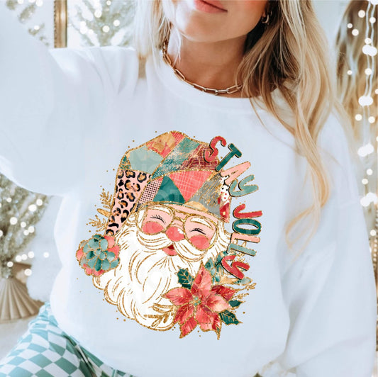 Stay Jolly Patchwork Santa DTF transfer - PrintPony