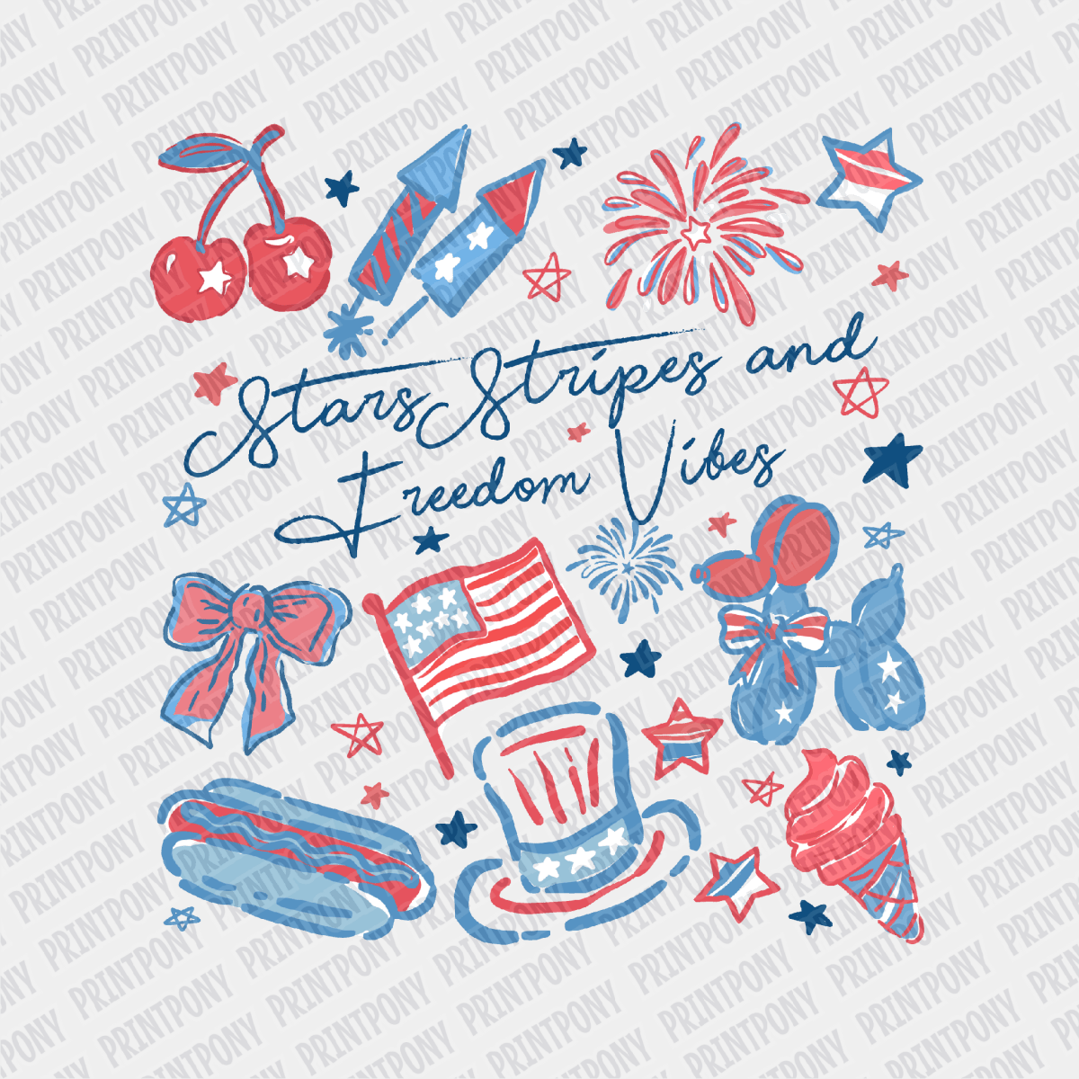 Stripes, Stars, and Freedom Vibes Patriotic DTF transfer - PrintPony