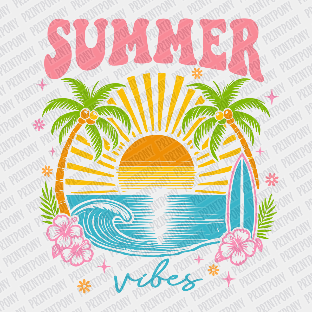 Summer Vibes Beach Scene - DTF transfer - PrintPony