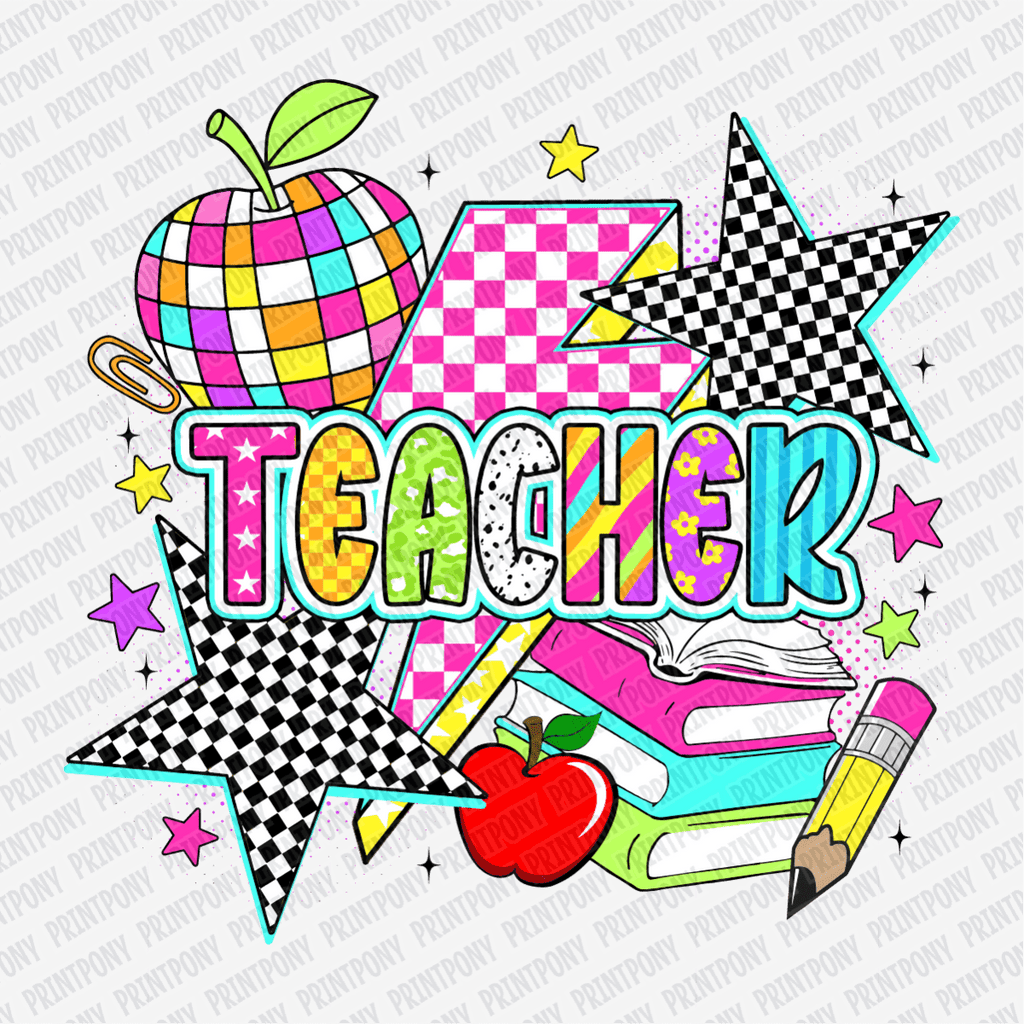Teacher Bright Checkered DTF Transfer - PrintPony