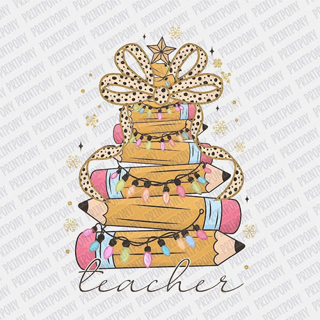 Teacher Coquette Pencil Tree DTF transfer - Print Pony‚Ñ¢