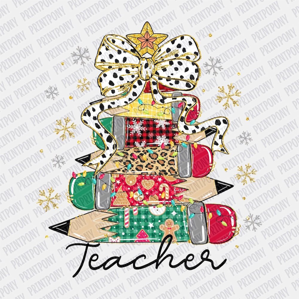 Teacher Coquette Pencil Tree with Ribbon DTF transfer - Print Pony‚Äö√ë¬¢