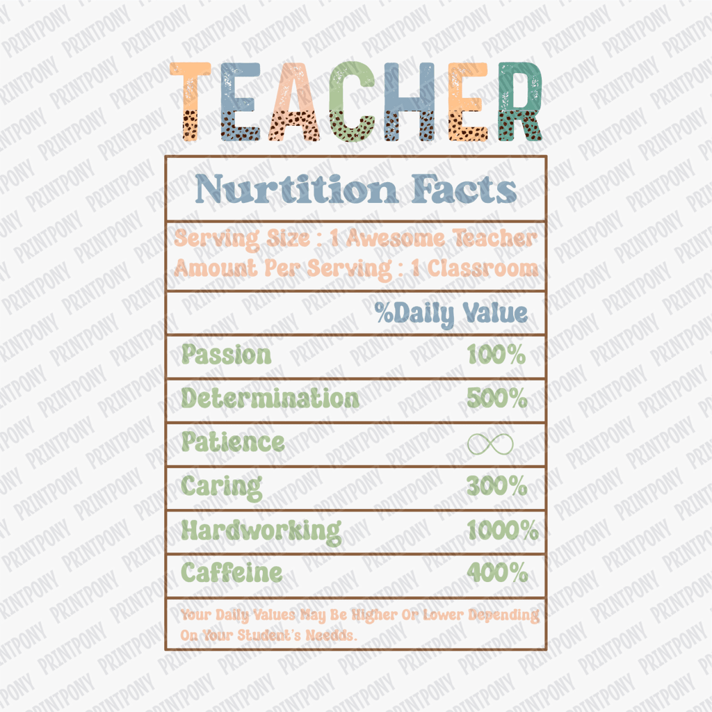 Teacher Nutrition Label DTF Transfer - PrintPony™