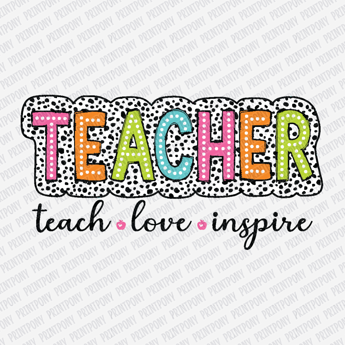 Teacher (Polka Dotted Dalmatian Text) - DTF Transfer - PrintPony