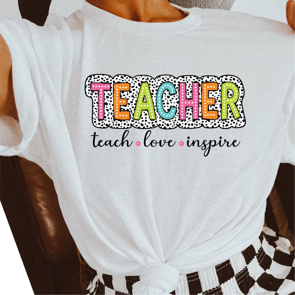 Teacher (Polka Dotted Dalmatian Text) - DTF Transfer - PrintPony