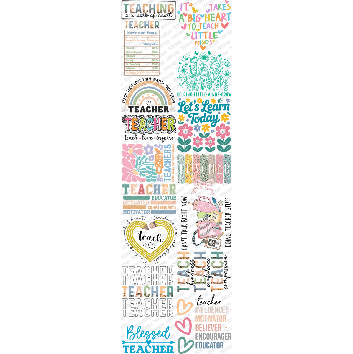 Teaching Is a Work of Heart Premade DTF Gang Sheet (22.5" x 72") - PrintPony®