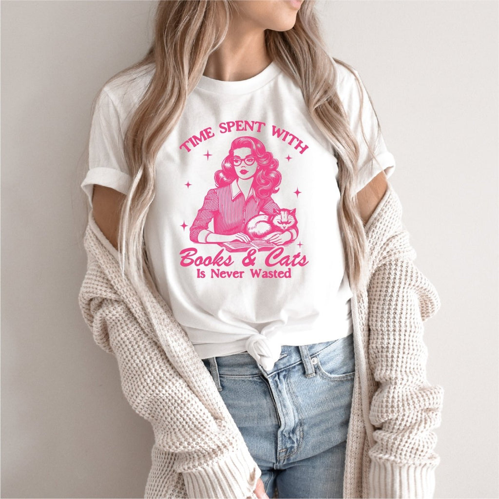 Time Spent With Books & Cats Is Never Wasted - DTF Transfer - PrintPony®