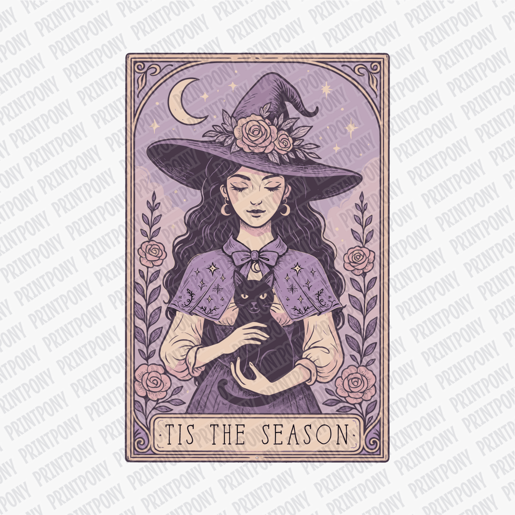 Tis' the Season Witch and Cat Halloween DTF Transfer - PrintPony