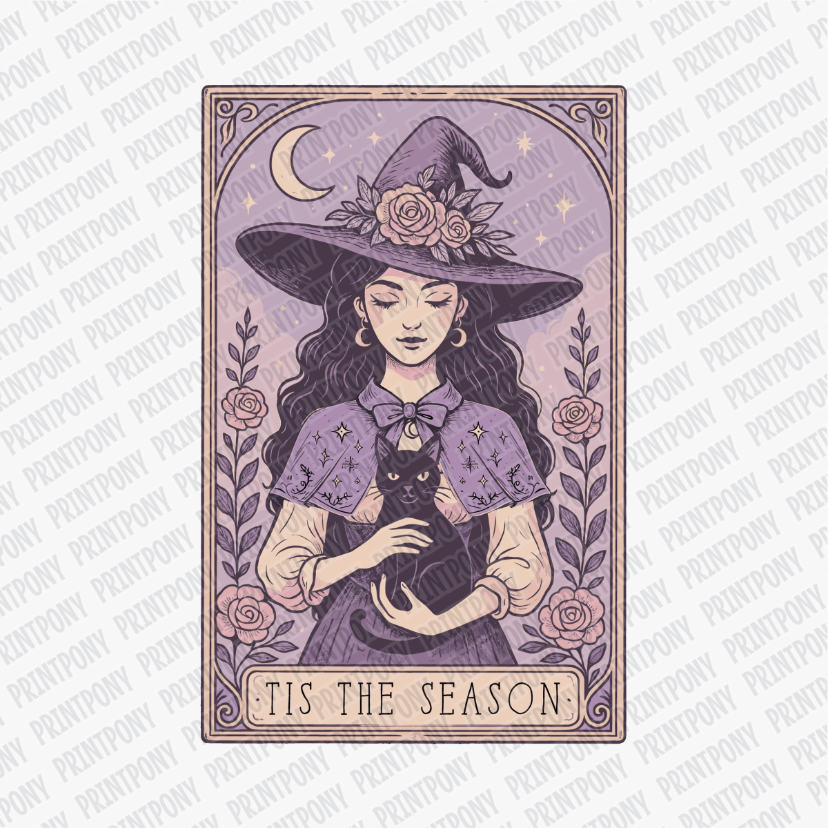 Tis' the Season Witch and Cat Halloween DTF Transfer - PrintPony