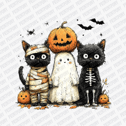 Trick or Treat Cats and Ghost Halloween DTF Transfer - PrintPony™