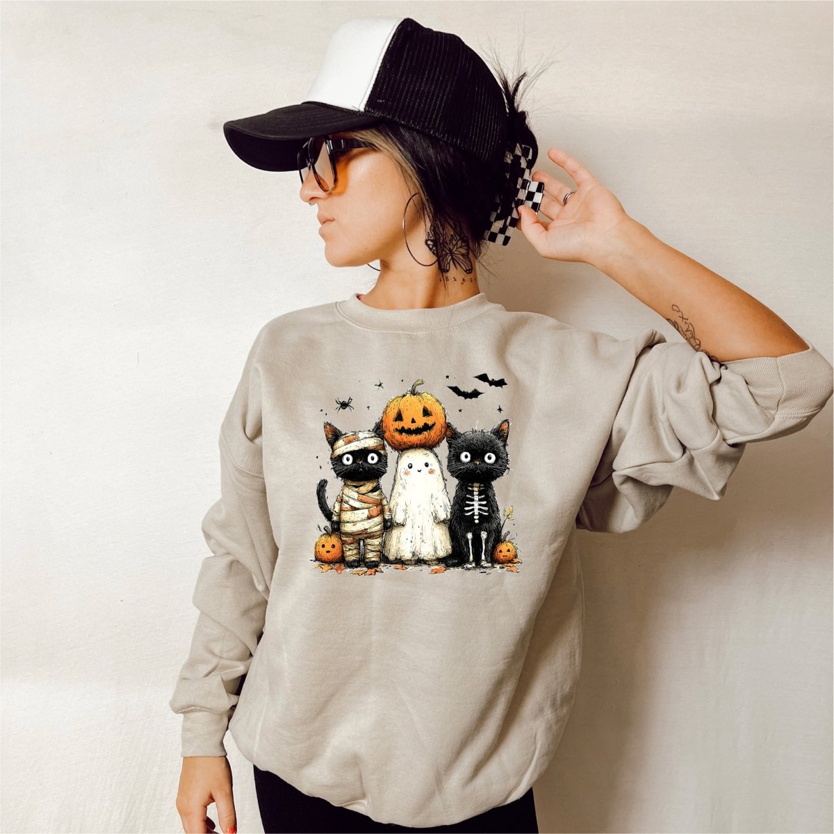 Trick or Treat Cats and Ghost Halloween DTF Transfer - PrintPony