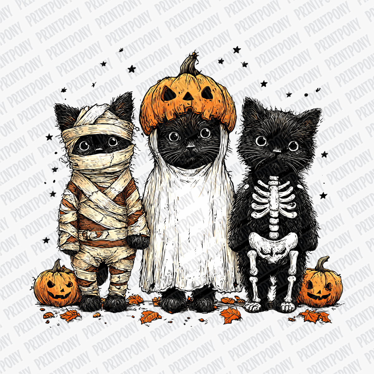 Trick or Treat Cats Halloween DTF Transfer - PrintPony