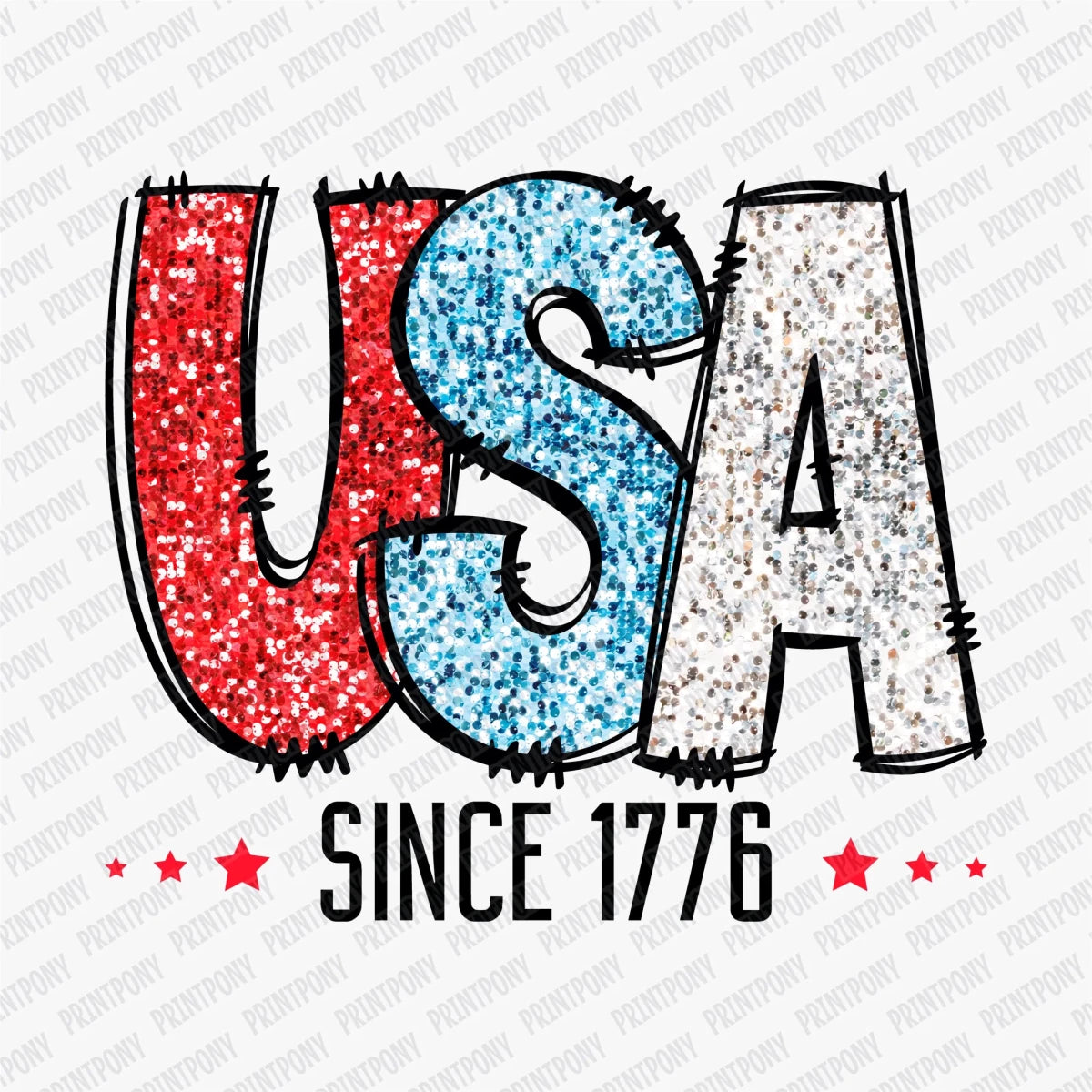 USA 1776 Faux Glitter Patriotic DTF transfer - PrintPony