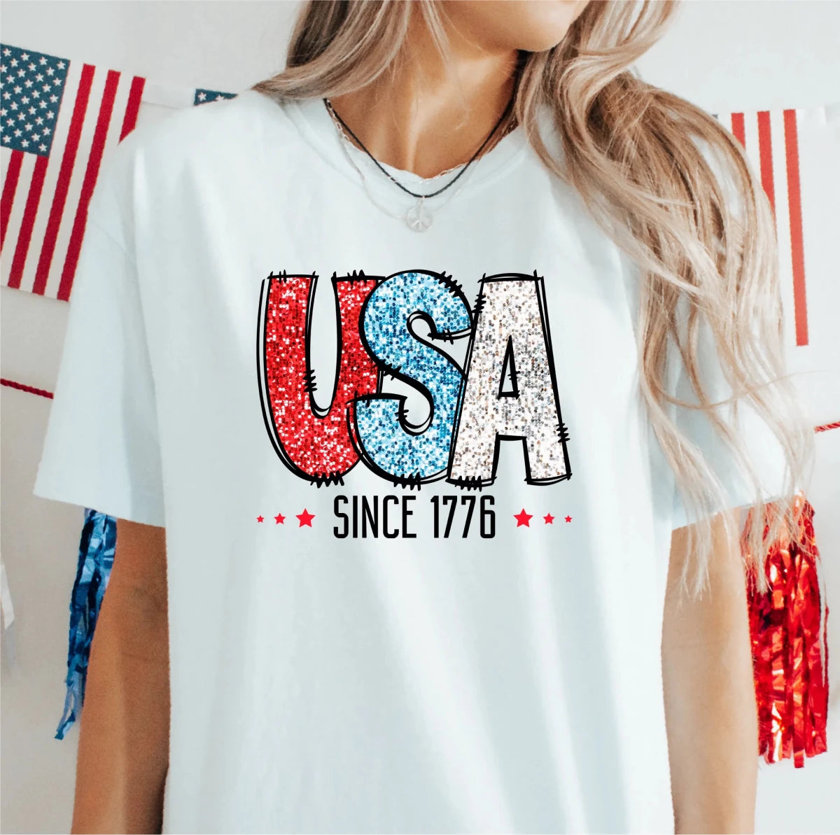USA 1776 Faux Glitter Patriotic DTF transfer - PrintPony