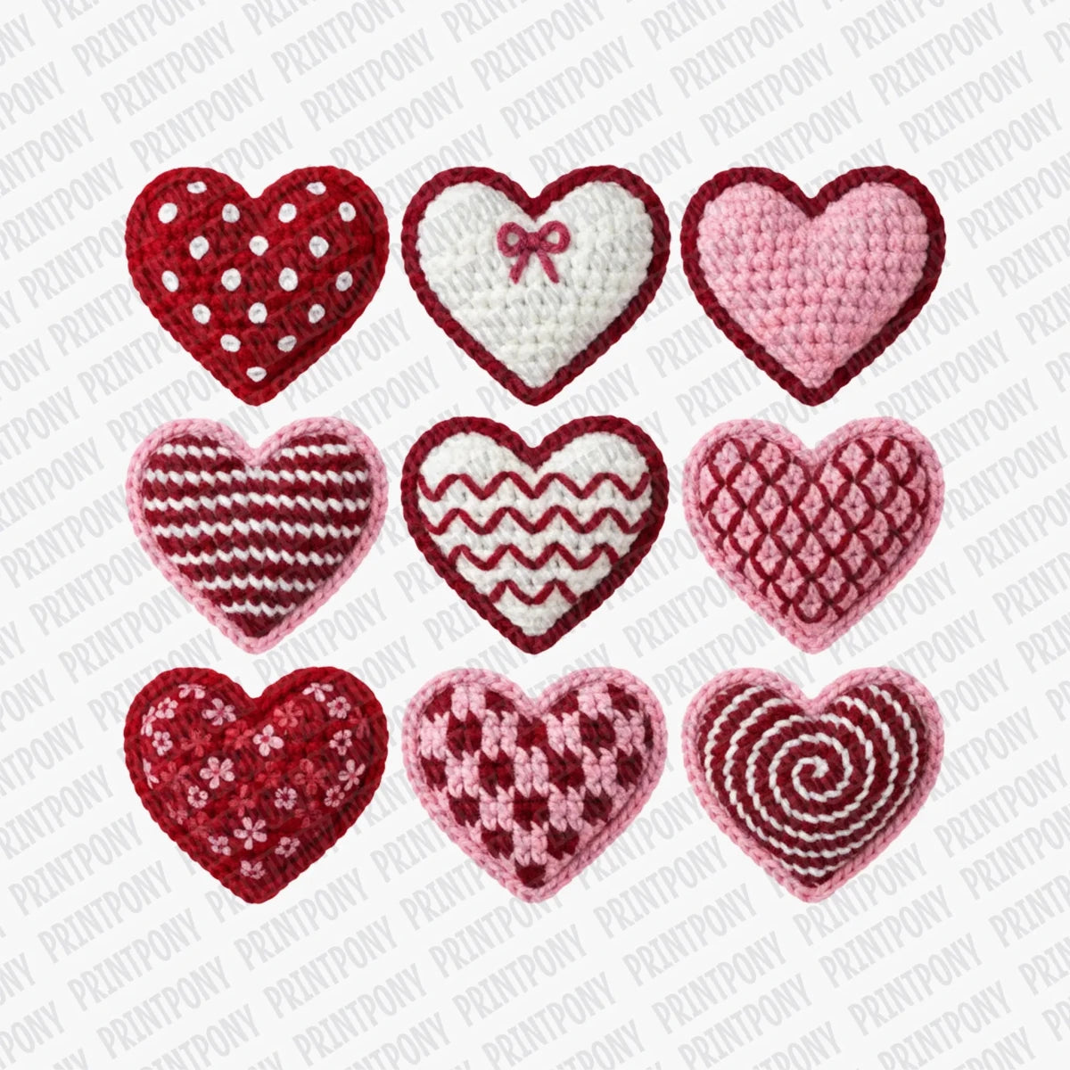 Valentine's Crochet Hearts DTF Transfer - PrintPony