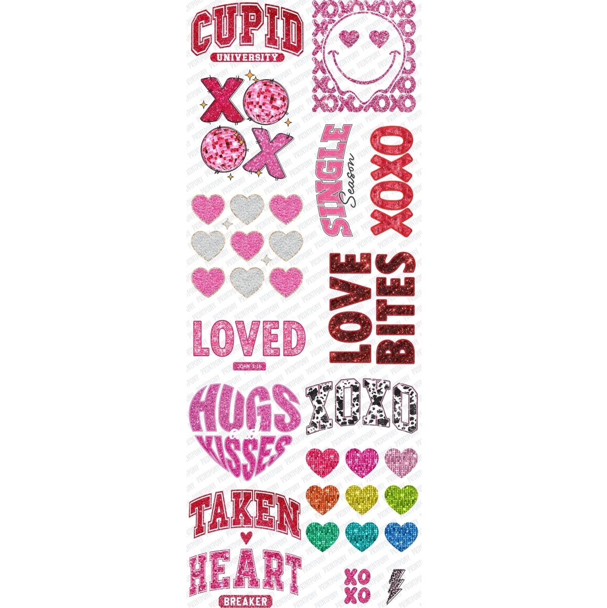 Valentines Faux Glitter & Sequins Premade DTF Gang Sheet (22.5 x 60") - PrintPony