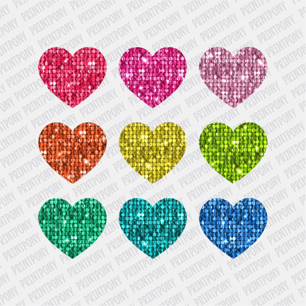 Valentines Sparkly Faux Sequin Hearts DTF Transfer - PrintPony