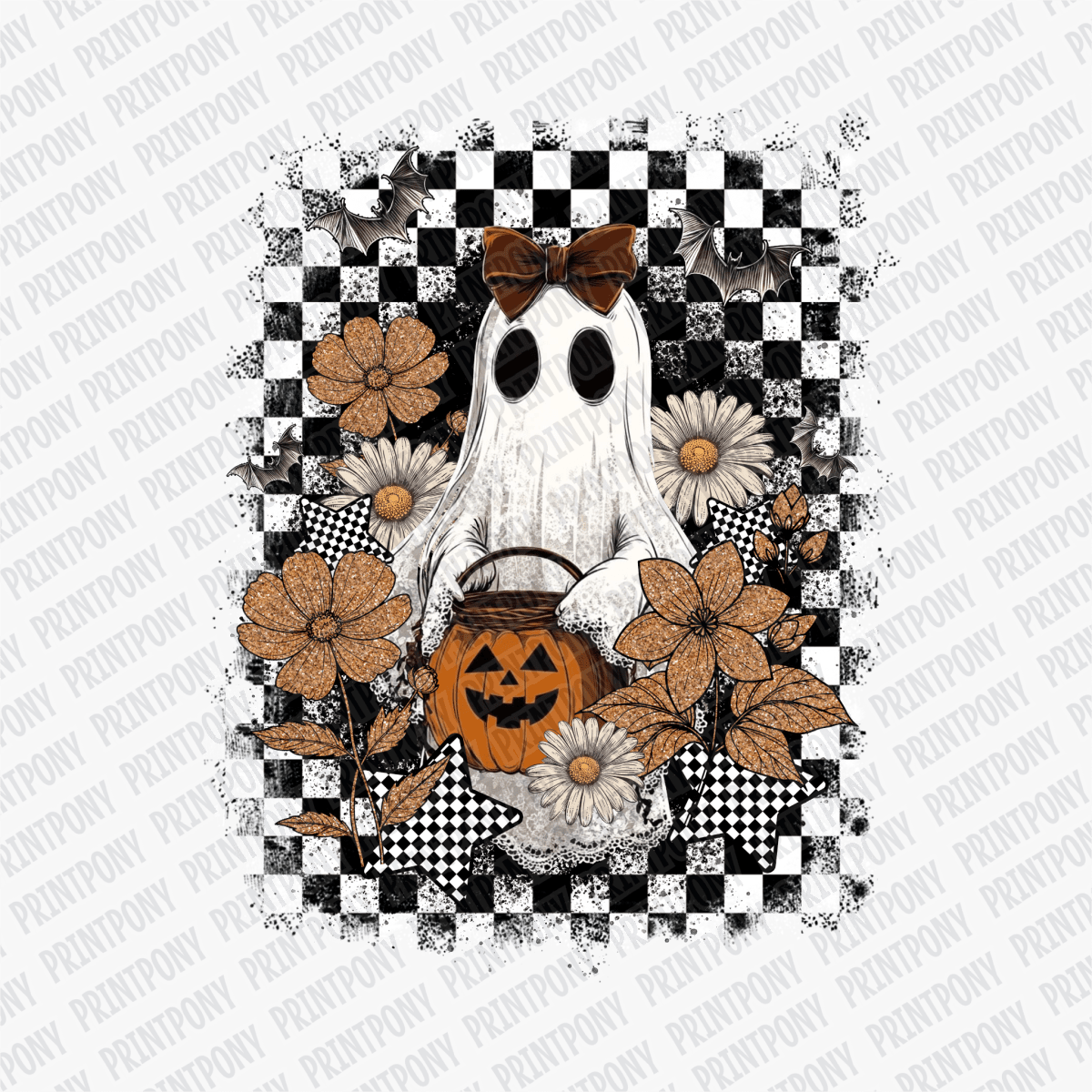 Vintage Ghost with Flowers DTF Transfer - PrintPony