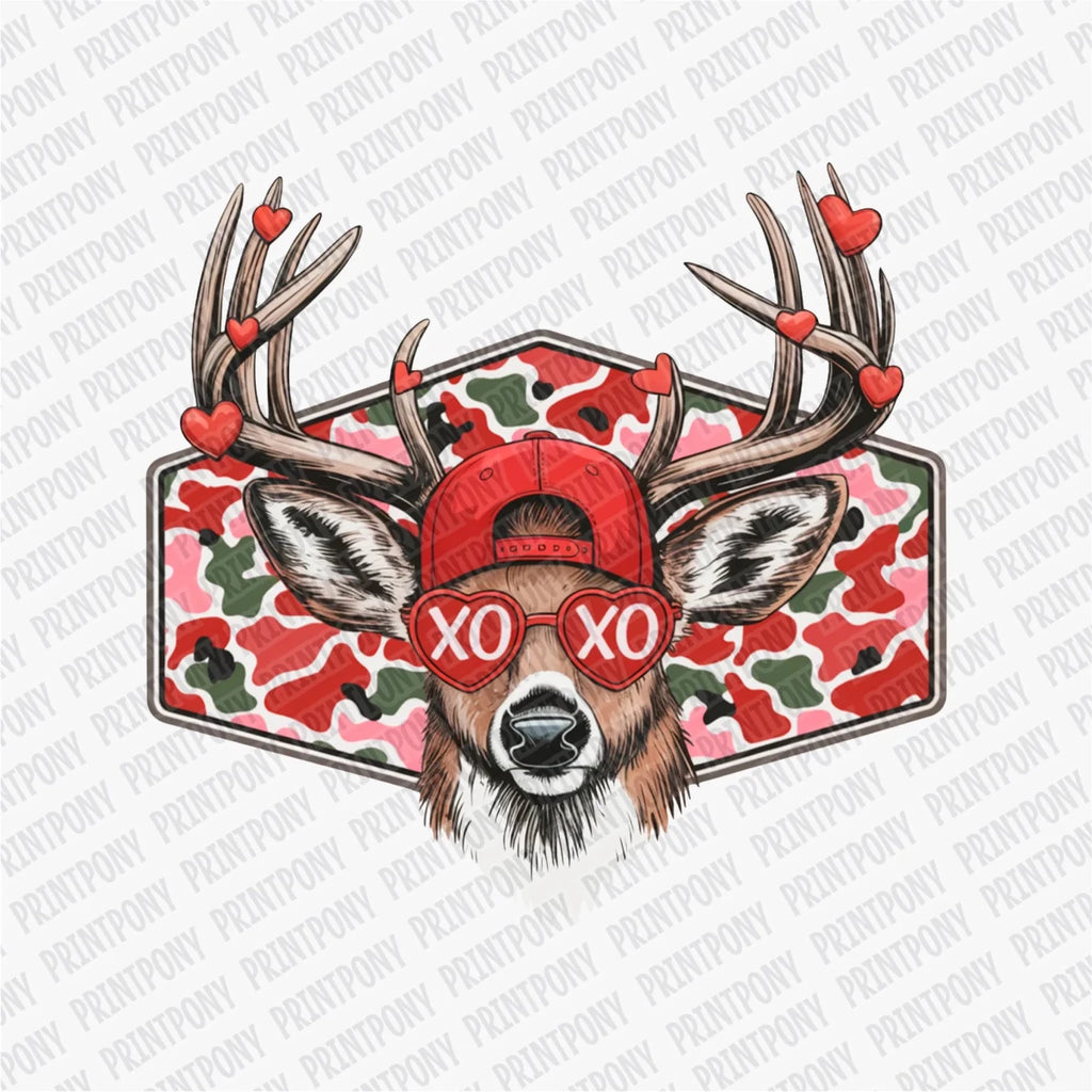 XOXO Red Camo Buck | Valentine's Day DTF Transfer - PrintPony