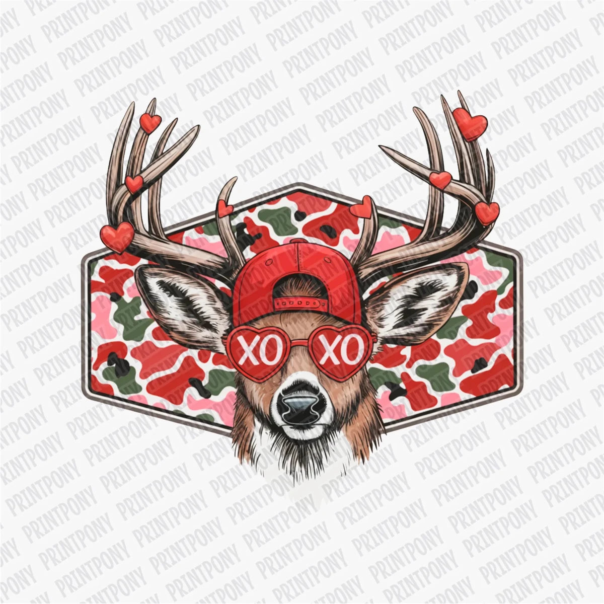 XOXO Red Camo Buck | Valentine's Day DTF Transfer - PrintPony
