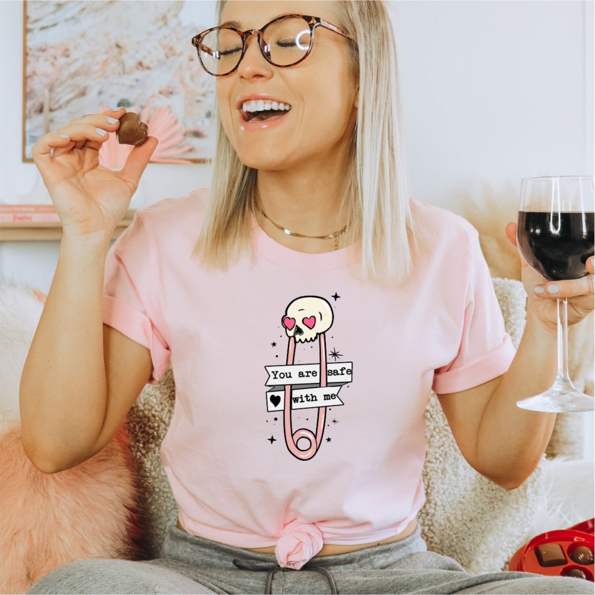 You Are Safe with Me Skull Safety Pin DTF Transfer - PrintPony