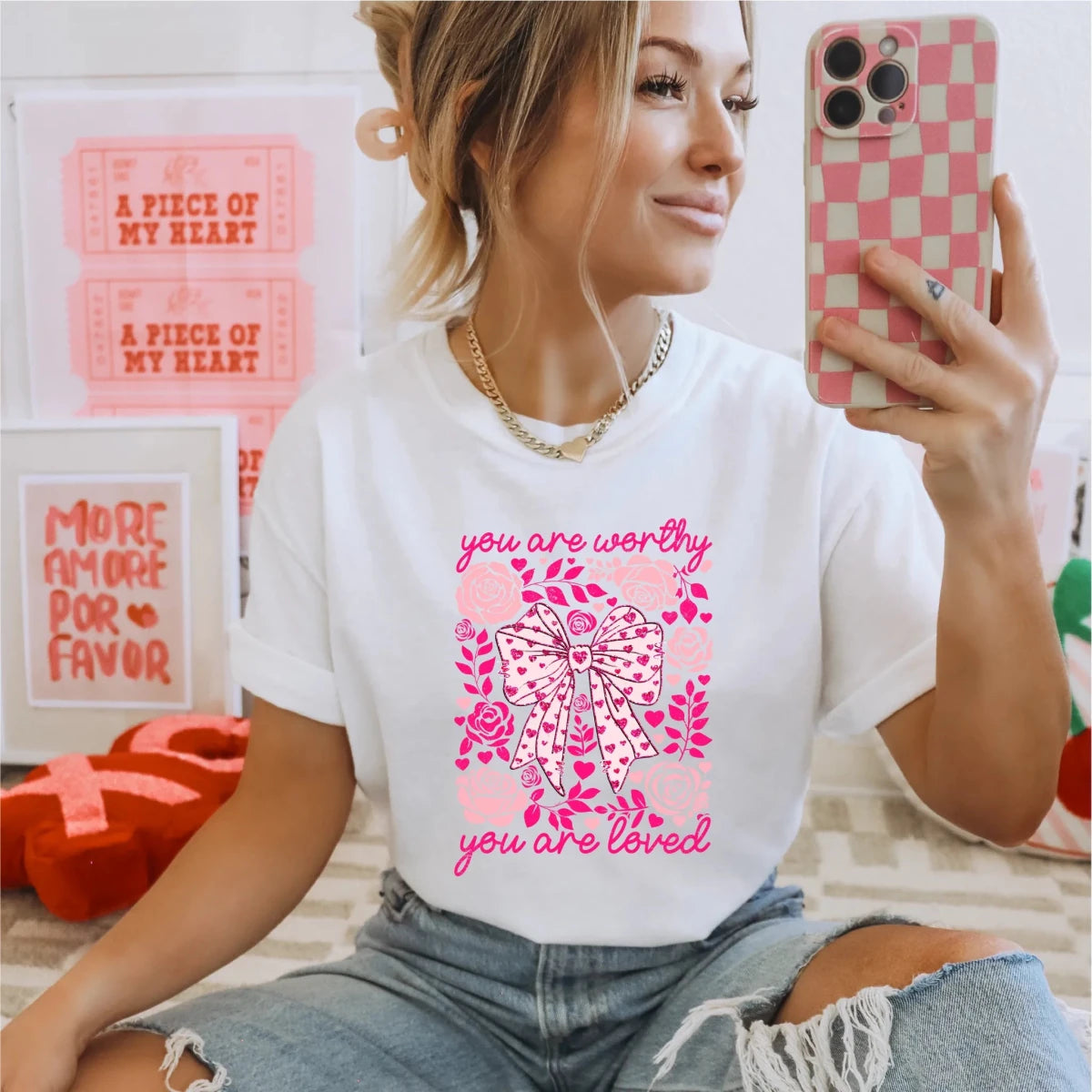 You Are Worthy You Are Loved | Valentine's Day DTF Transfer - PrintPony