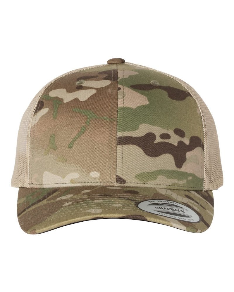 YP Classics 6606 Multicam Green & Khaki Camo Retro Trucker Hat - PrintPony