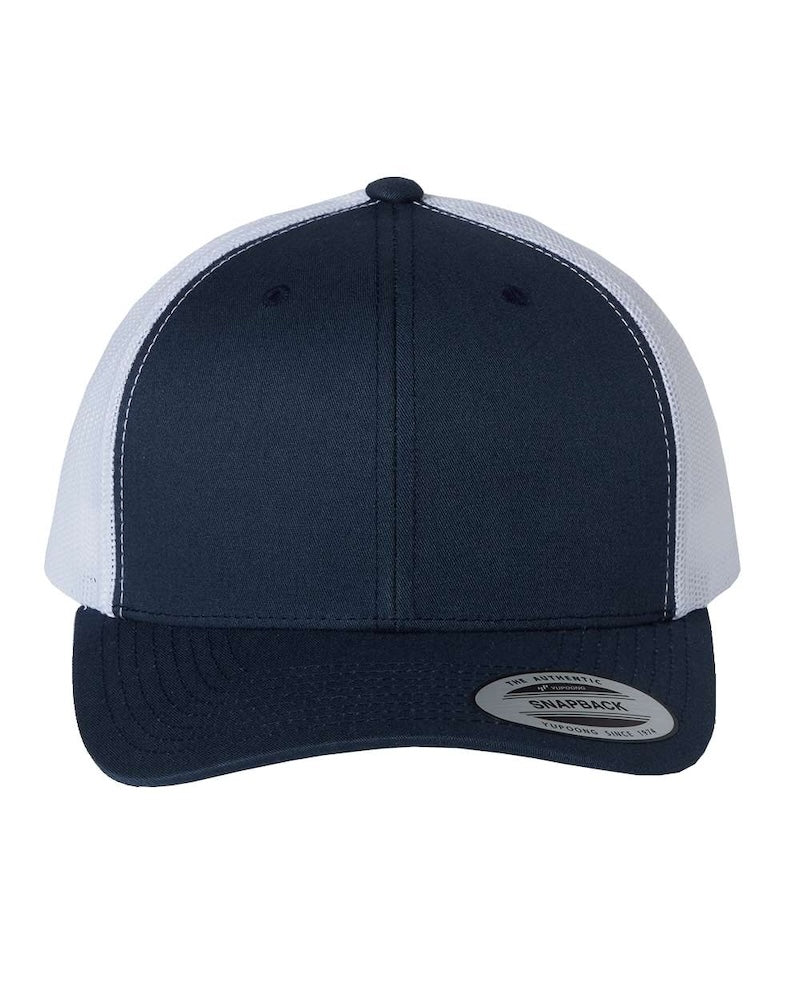 YP Classics 6606 Navy & White Retro Trucker Hat - Print Pony™