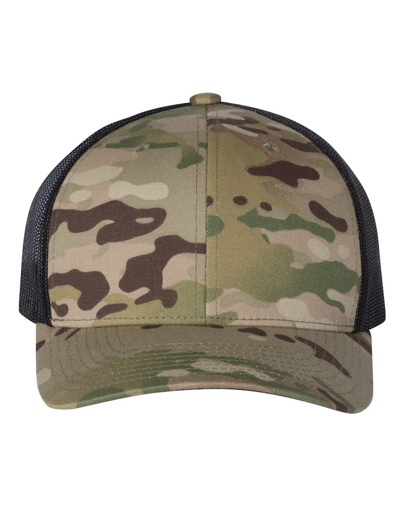 YP Classics 6606 Retro Multicam Green & Black Camo Trucker Hat - PrintPony