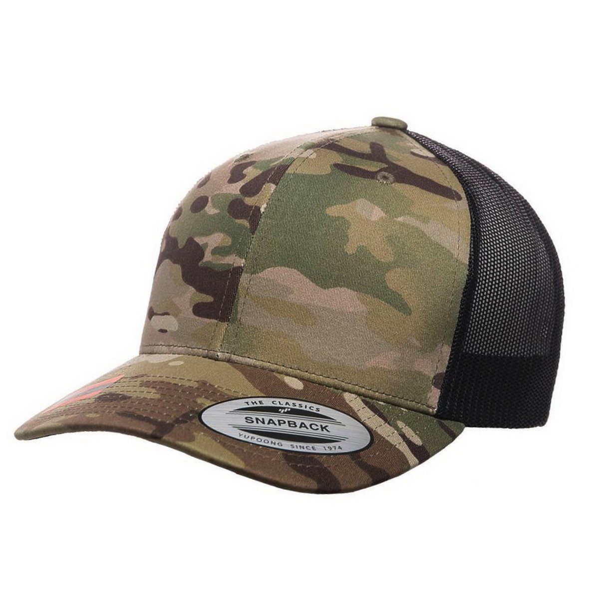YP Classics 6606 Retro Multicam Green & Black Camo Trucker Hat - PrintPony