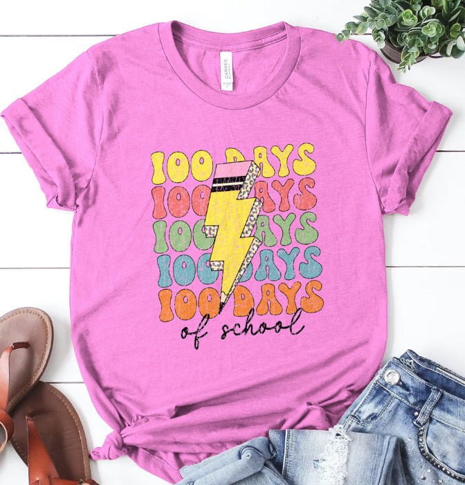 100 Days of School Pencil Thunderbolt - Ready to Press DTF Transfer - Print Pony