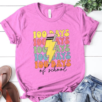 100 Days of School Pencil Thunderbolt - Ready to Press DTF Transfer - Print Pony