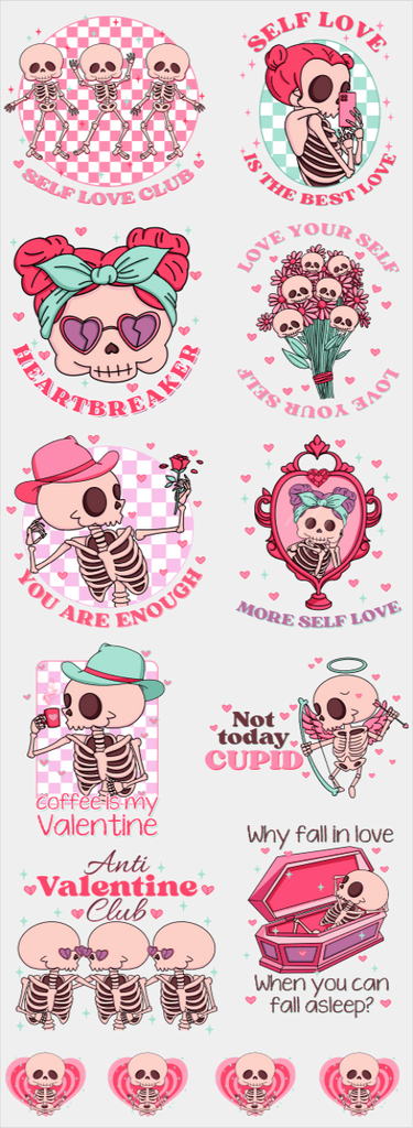 Cute Skeleton Valentines Premade DTF Gang Sheet 22"x60" - Print Pony™