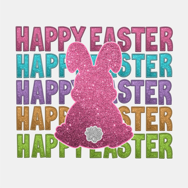 Happy Easter Faux Glitter Bunny DTF Transfer - Print Pony‚Ñ¢