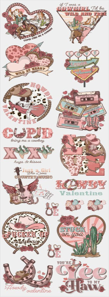 Howdy Ya'll Western Valentines Premade DTF Gang Sheet 22"X72" - Print Pony™