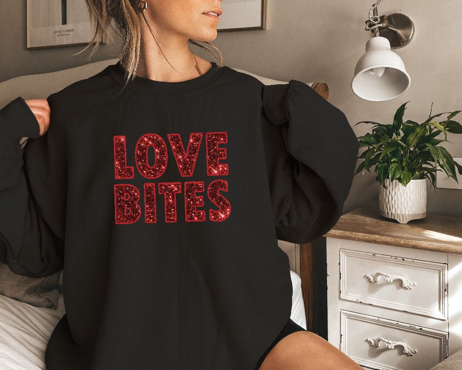 Love Bites Red Sparkly Faux Sequin Letters - Ready to Press DTF Transfer - Print Pony