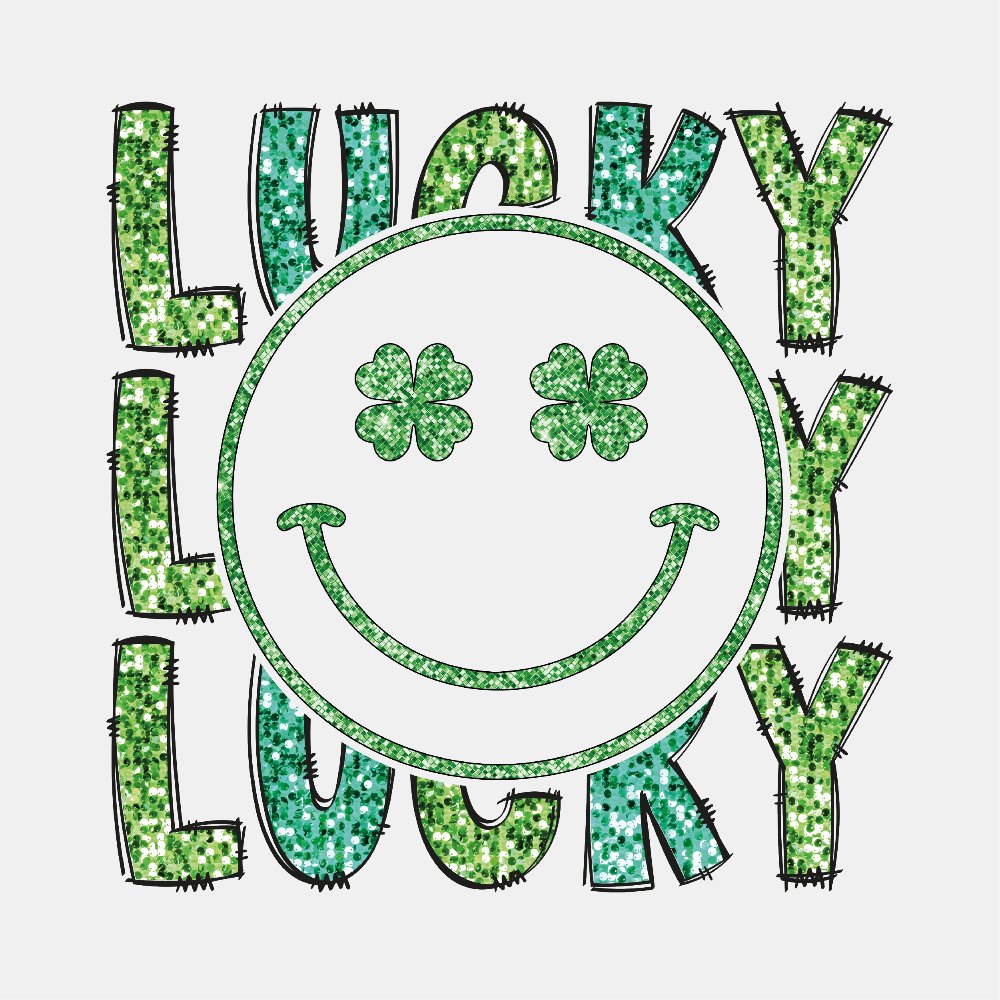 Lucky Smiley Face Faux Sequins St. Patrick's DTF Transfer - Print Pony™